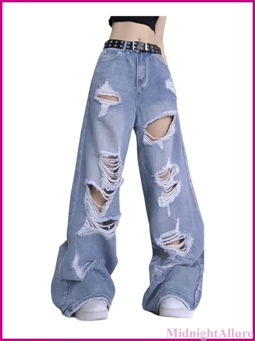 Ripped Baggy Jeans High Waisted Straight Leg Cotton Denim Pants